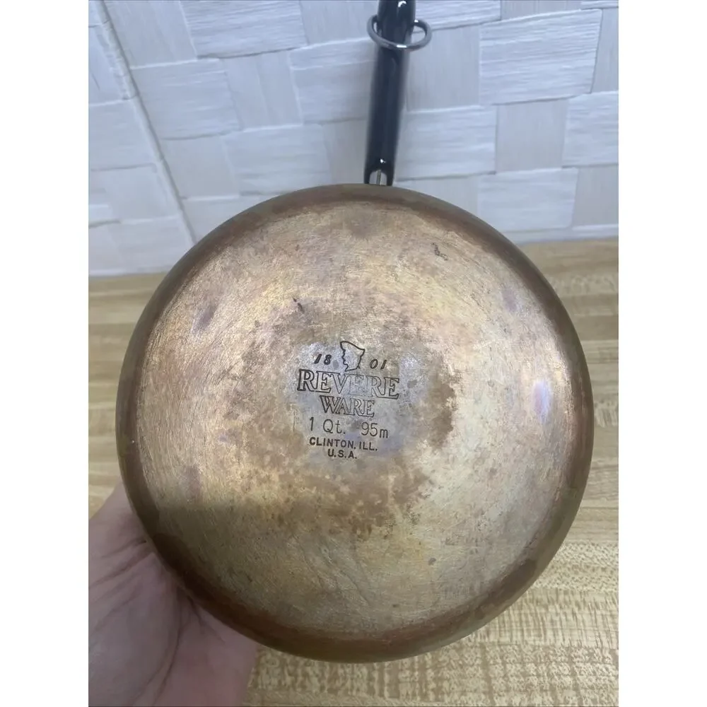 Vintage Revere Ware 1801 1 Qt Copper Bottom Saucepan Pot Made in USA Cookware